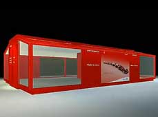 集裝箱房屋式法拉利賽車展示廳效果動畫